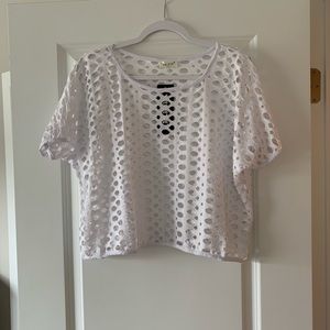 Yelete NWT White made with holes crop top. Size L